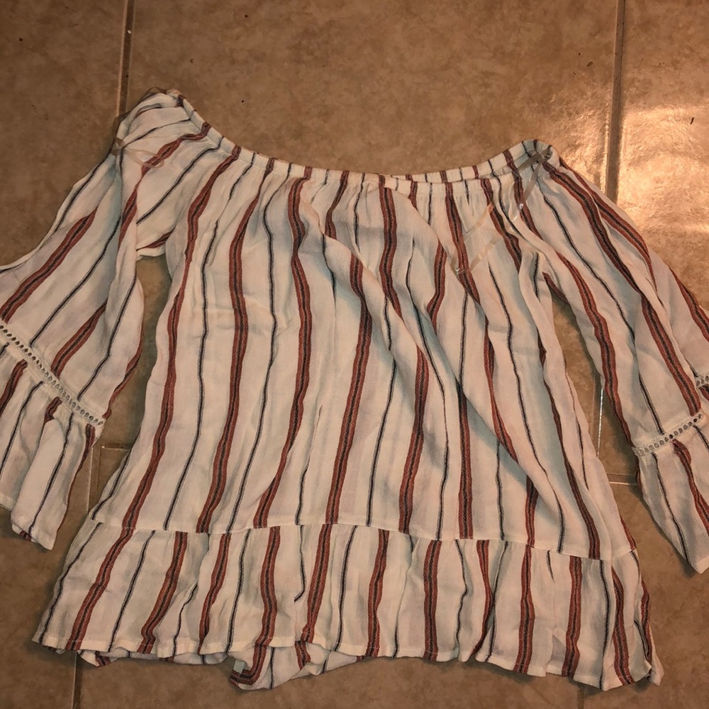 Off-the-Shoulder Red Striped Long Sleeve